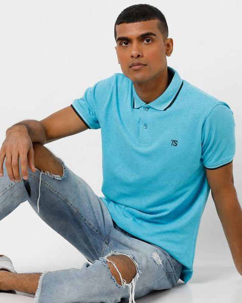 speckled polo t-shirt with contrast stripe