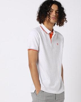 speckled polo t-shirt with contrast tipping