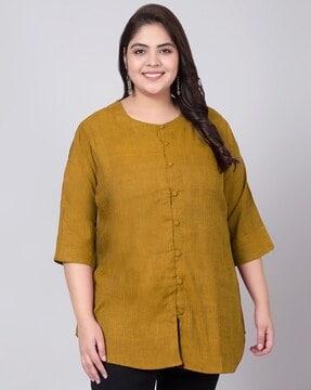 speckled button-front tunic