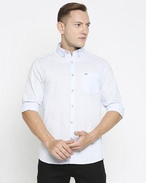 speckled cotton shirt with patch pocket