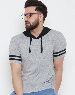 speckled hoodie with contrast stripes