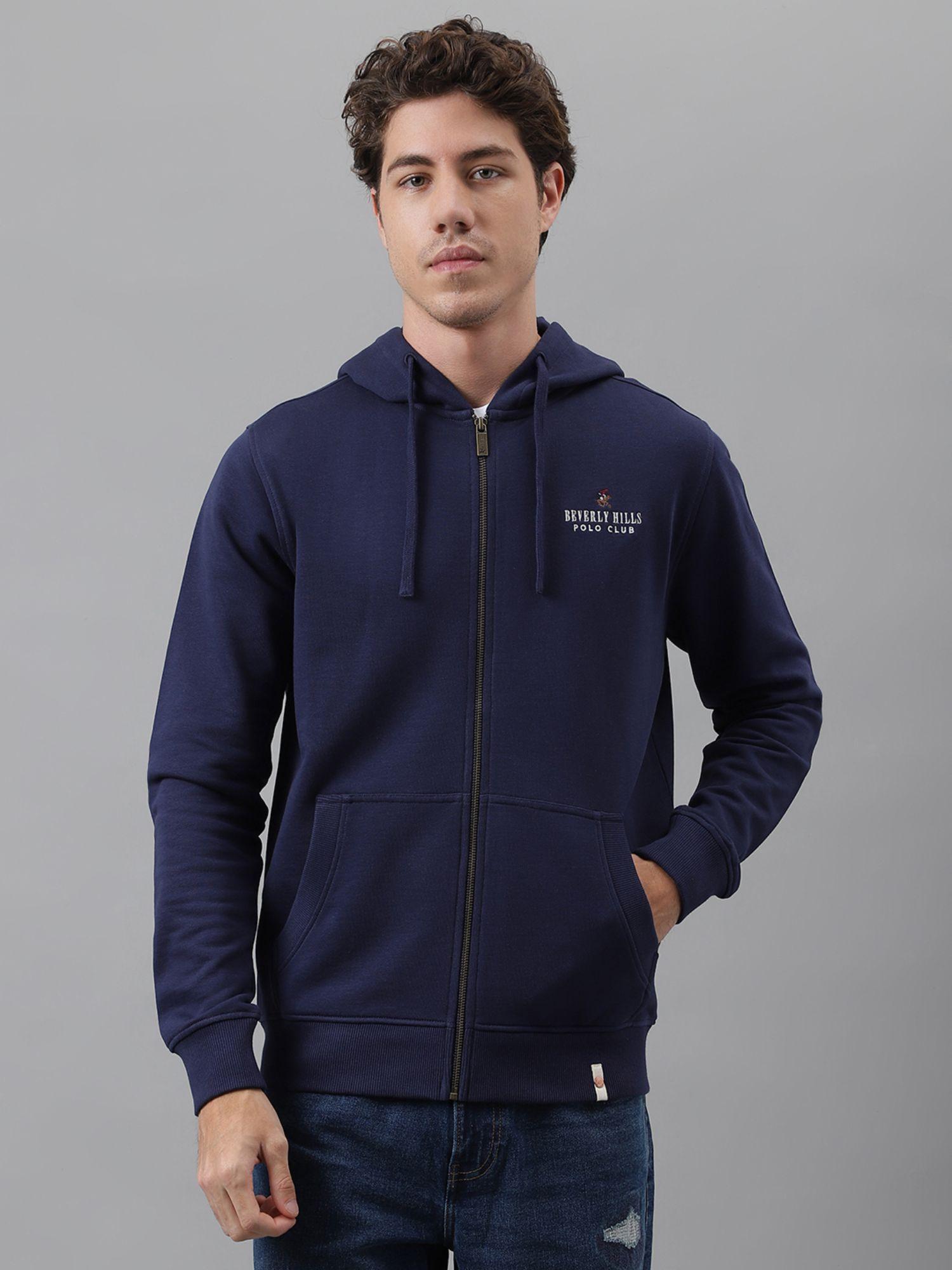 speckled knit hoodie jacket - navy blue