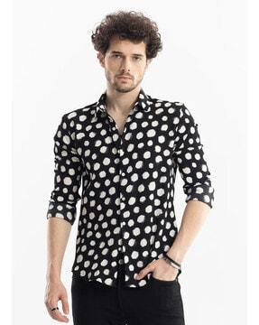 speckled polka-dot print slim fit shirt