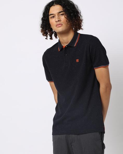 speckled polo t-shirt with contrast stripe