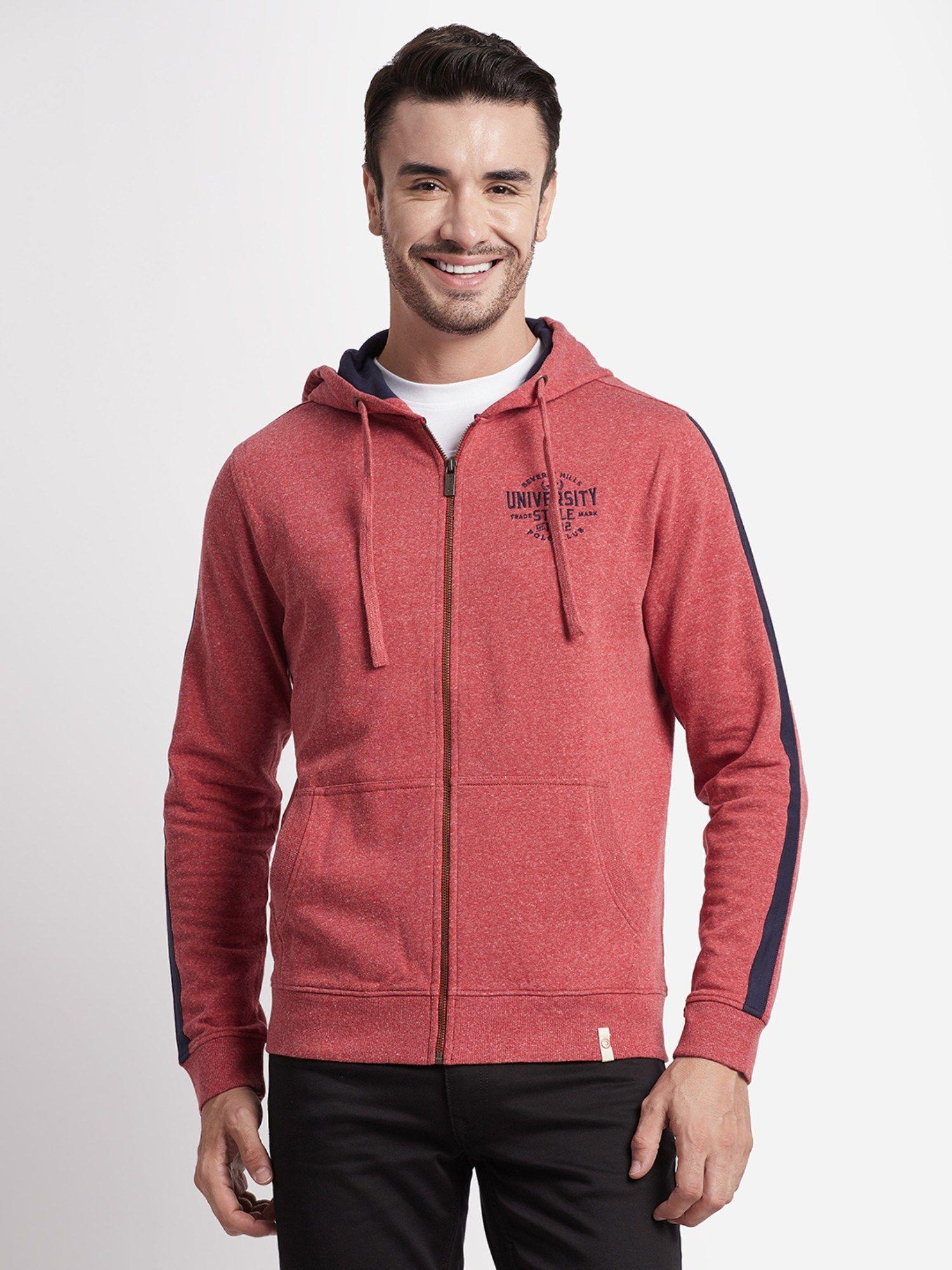 speckled red hoodie