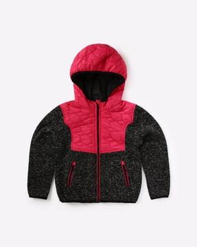 speckled zip-front hoodie with zip pockets