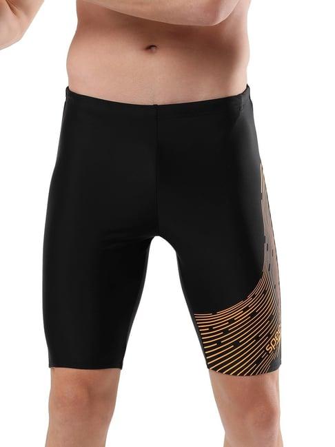 speedo black regular fit printed sports shorts
