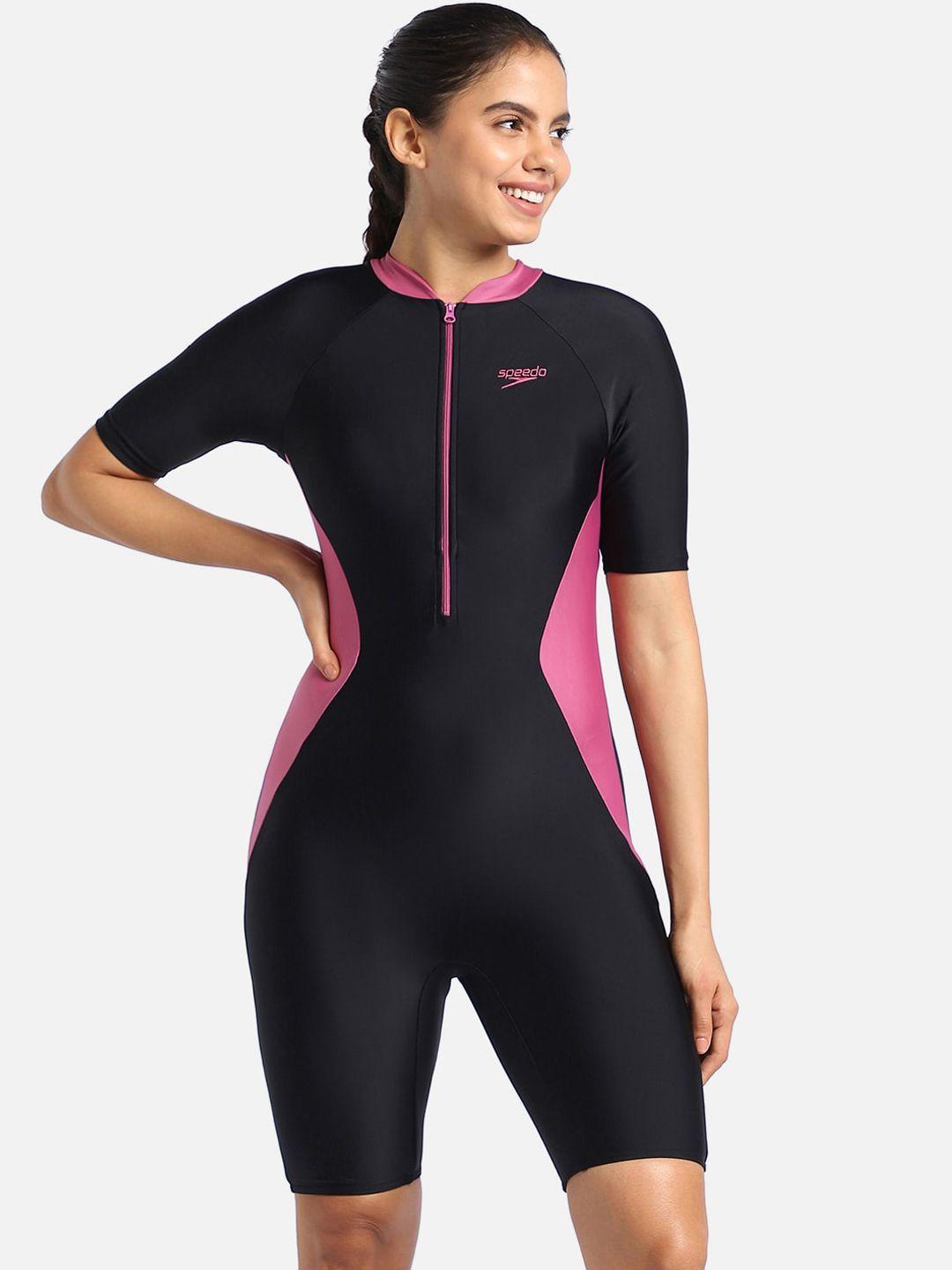 speedo colourblocked mock collar medium coverage kneesuit swimwear