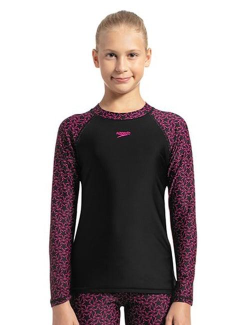 speedo kids black & pink printed full sleeves swim top