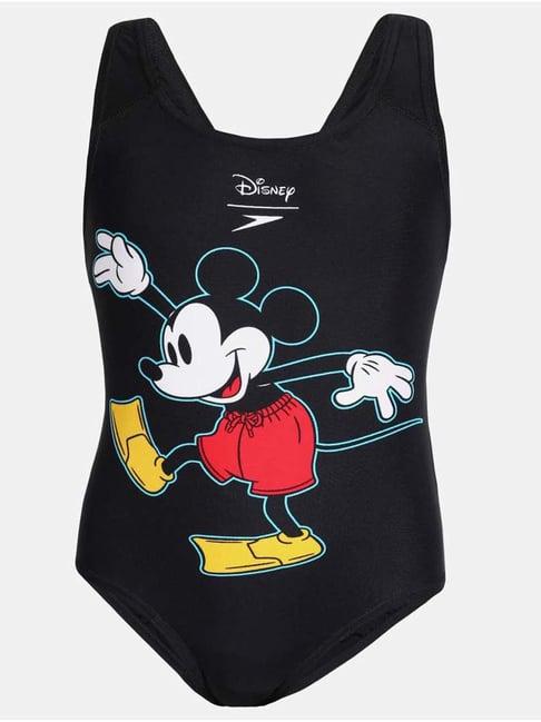 speedo kids black & white printed mickey mouse swimsuit
