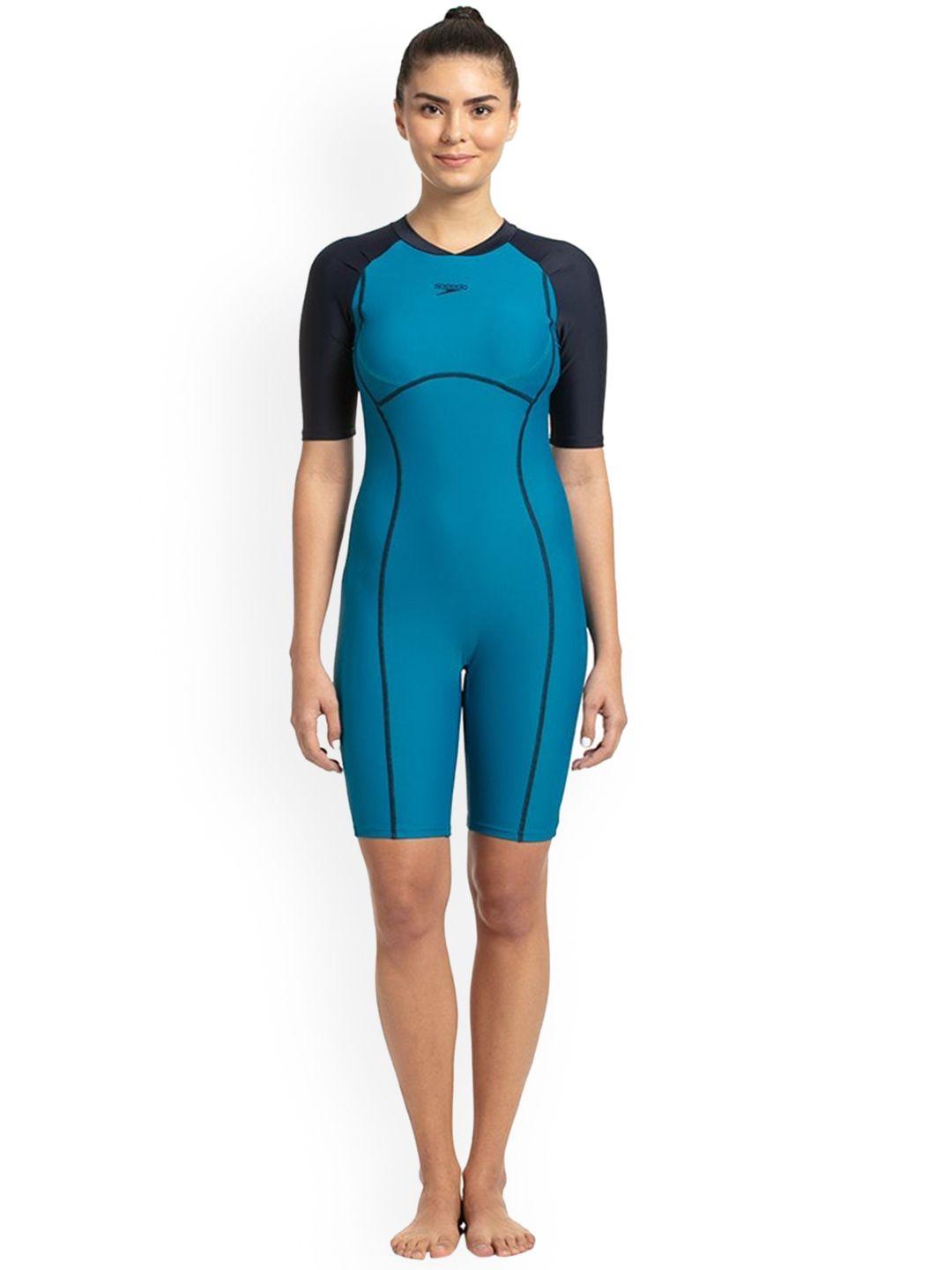 speedo women navy blue solid legsuit