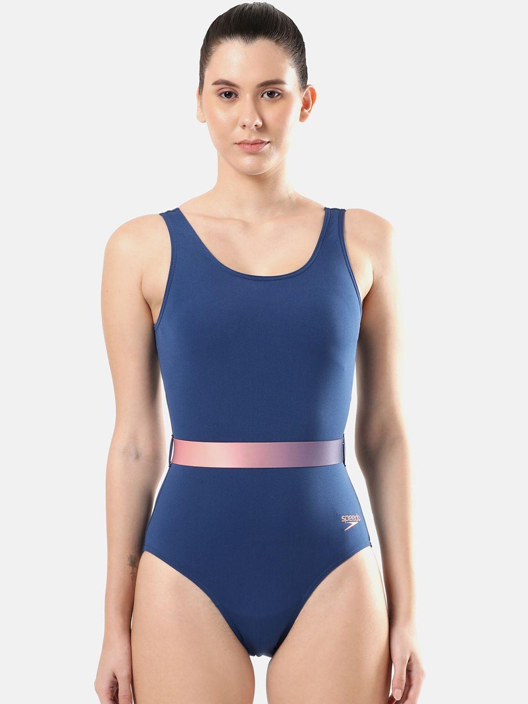 speedo women solid belted u-back swim tankini