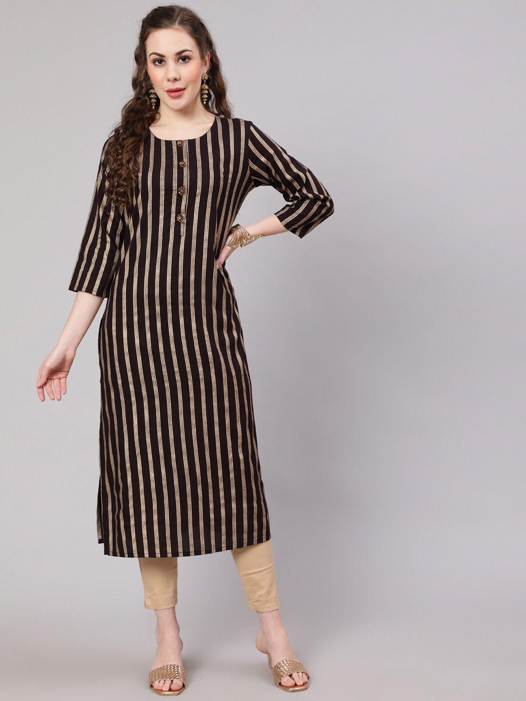 spera calf length striped straight foil print kurta