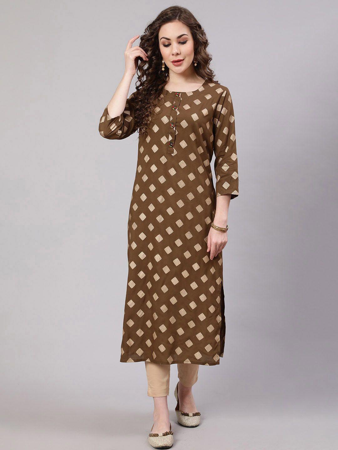 spera ethnic motif printed foil print rayon straight kurta