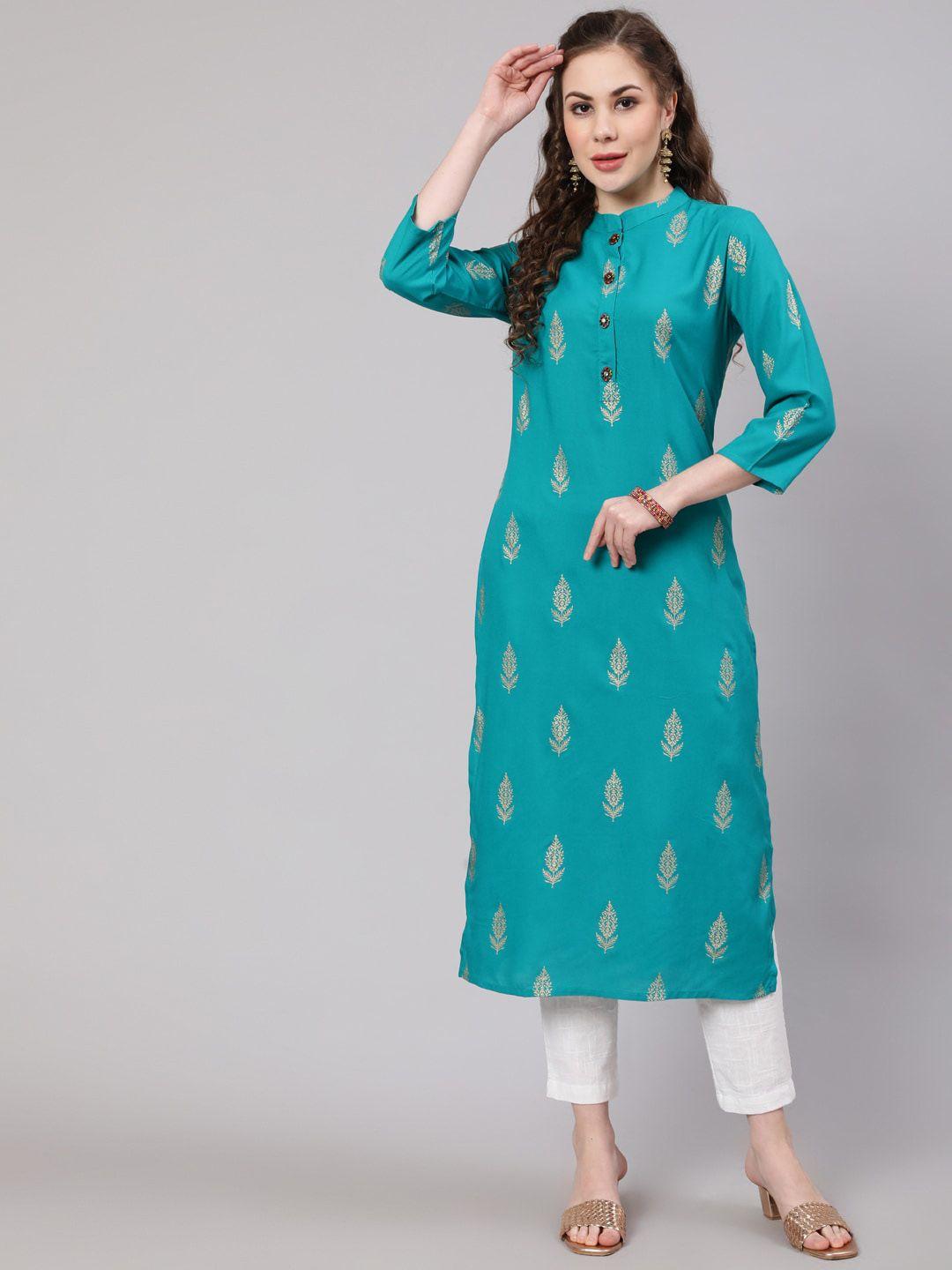 spera ethnic motifs foil printed mandarin collar straight kurta