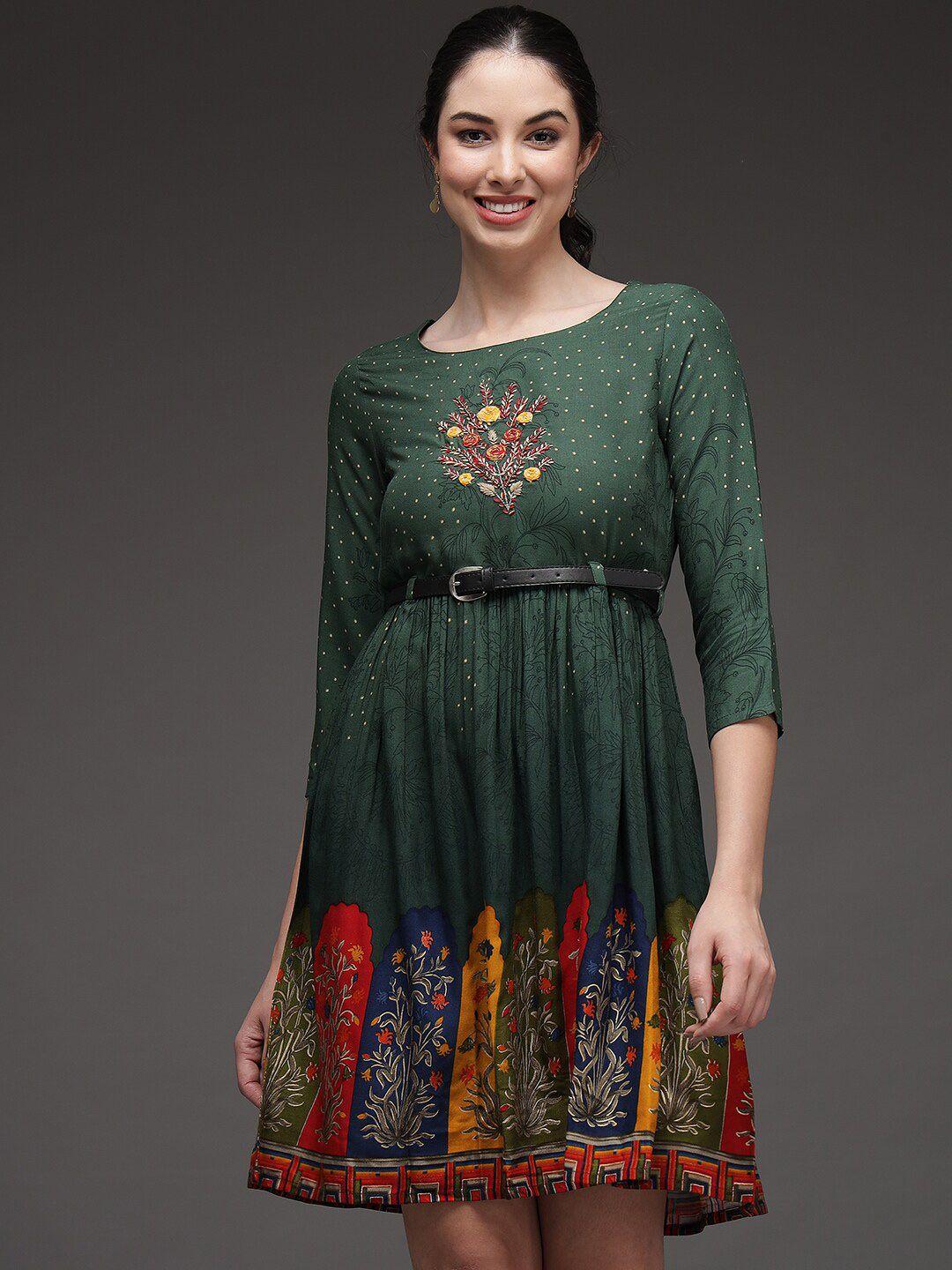 spera ethnic motifs printed empire belted dress