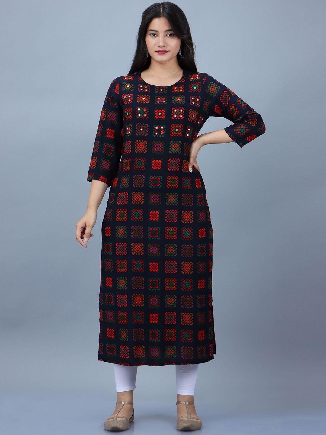 spera geometric embroidered mirror work kurta