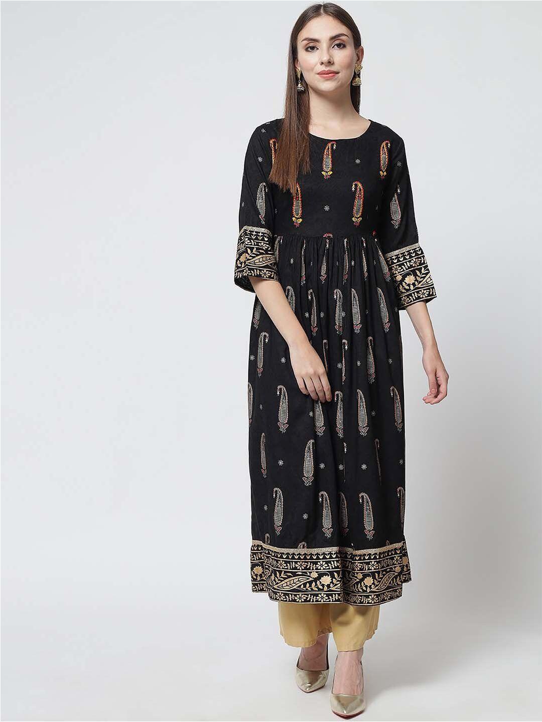 spera paisley printed round neck three-quarter sleeves empire kurta