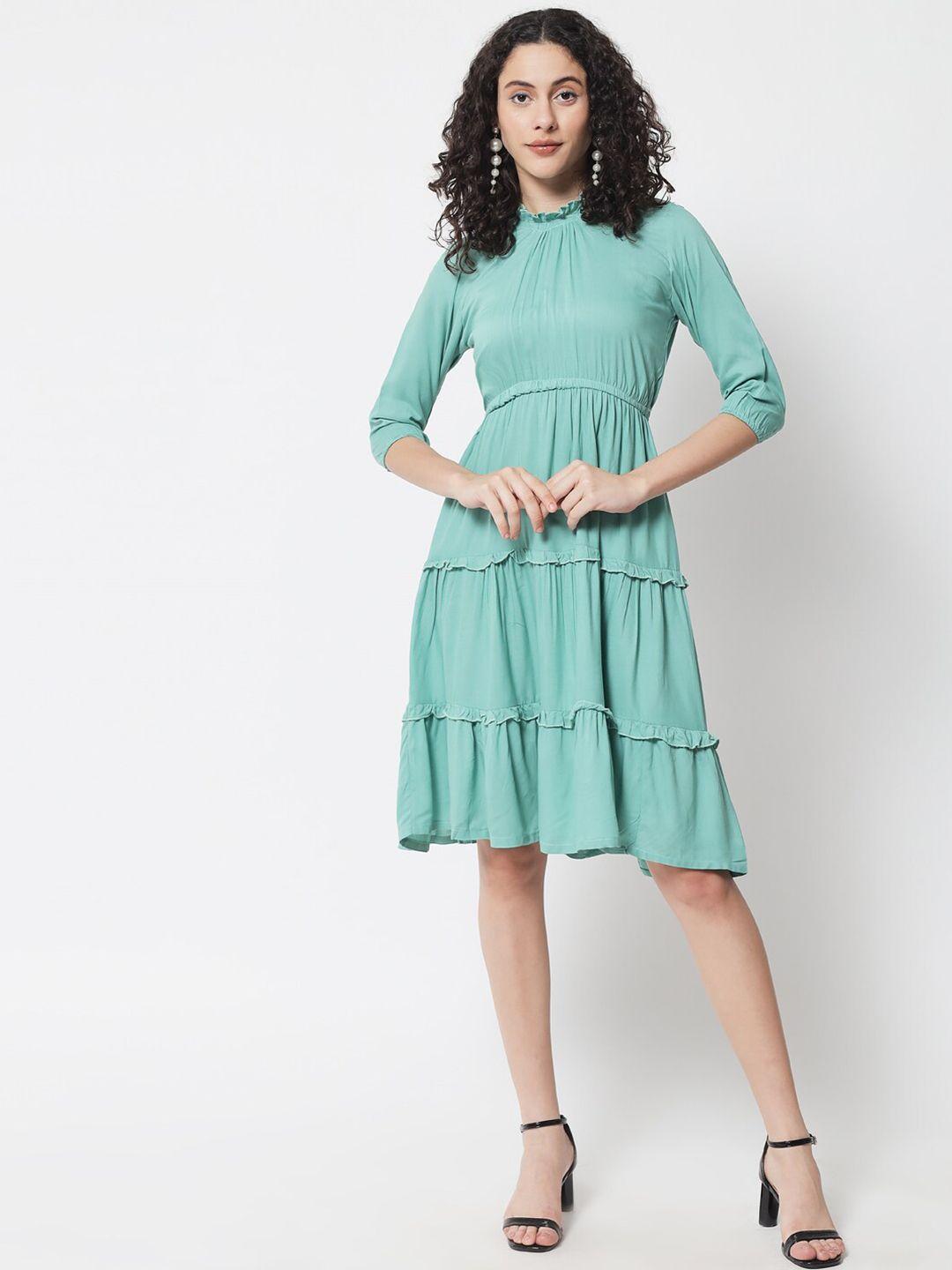 spera sea green solid fit and flare dress