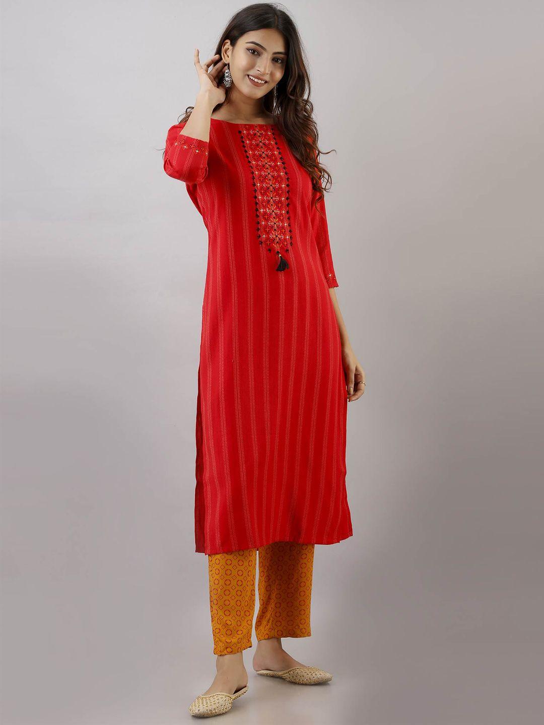 spera striped embroidered kantha work kurta with trousers