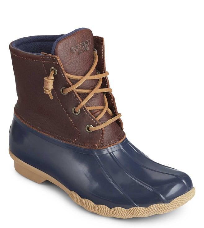 sperry men's top-sider saltwater tan & navy rain boots