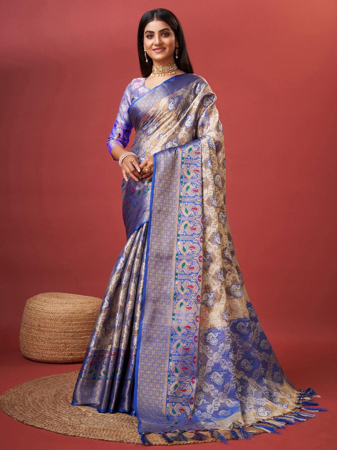 spetila ethnic motifs woven design zari organza banarasi saree