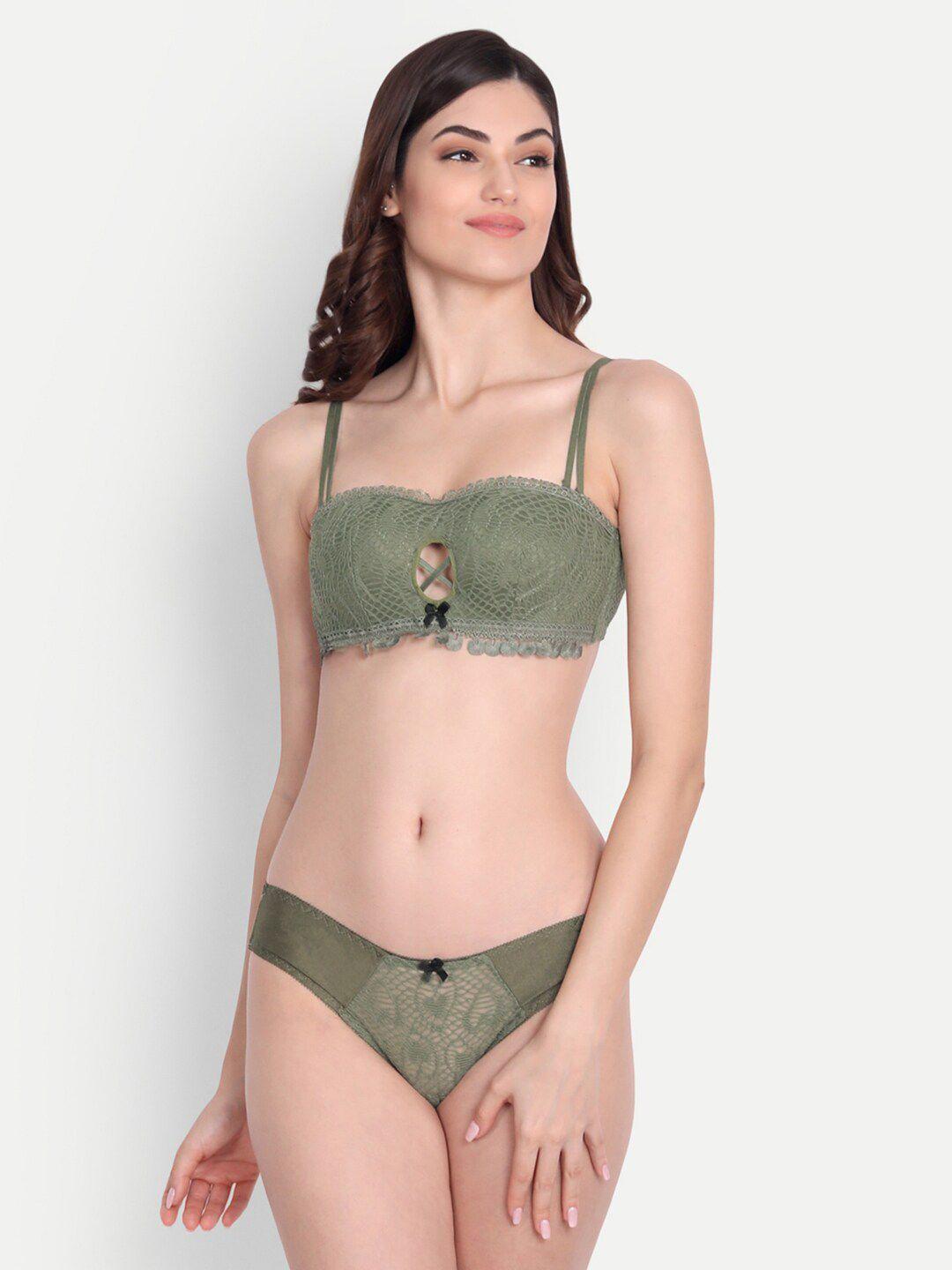 spiaty women green self design  lace lingerie set