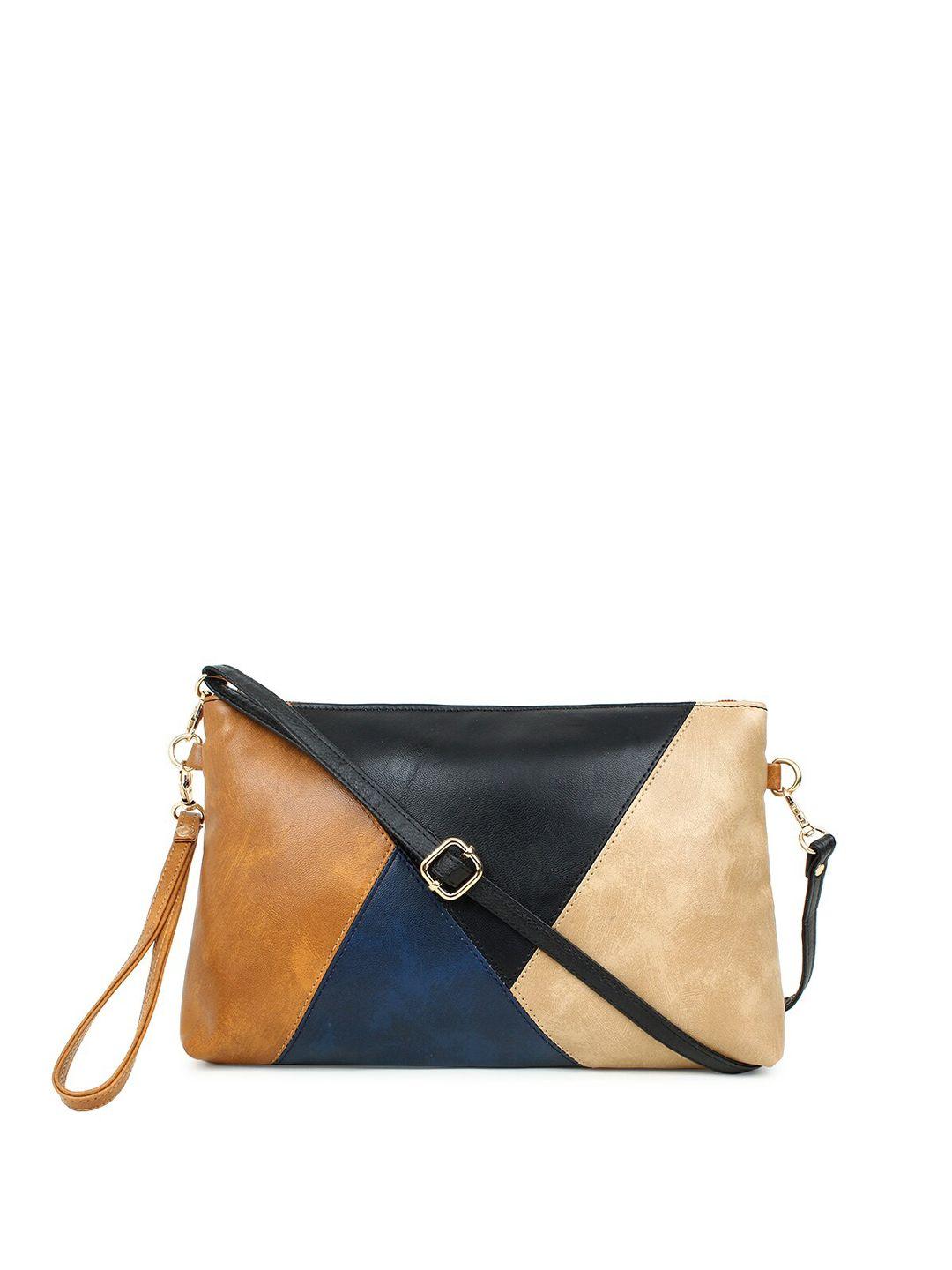 spice art beige & navy blue colourblocked purse clutch