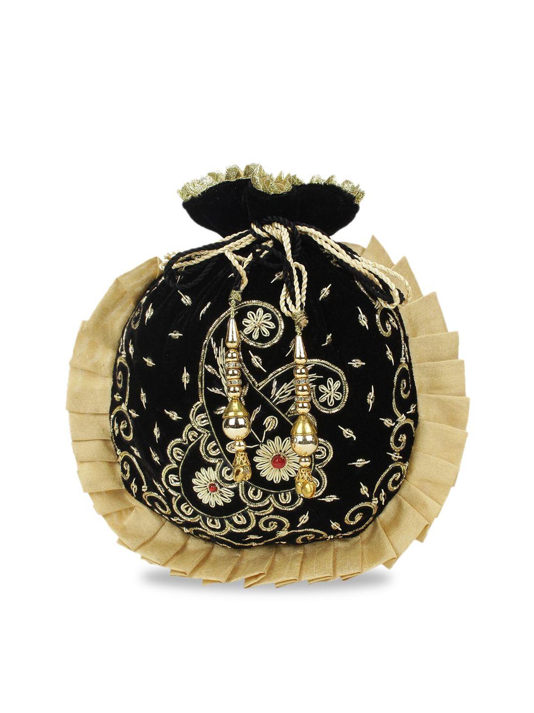 spice art black & gold-toned embellished embellished clutch