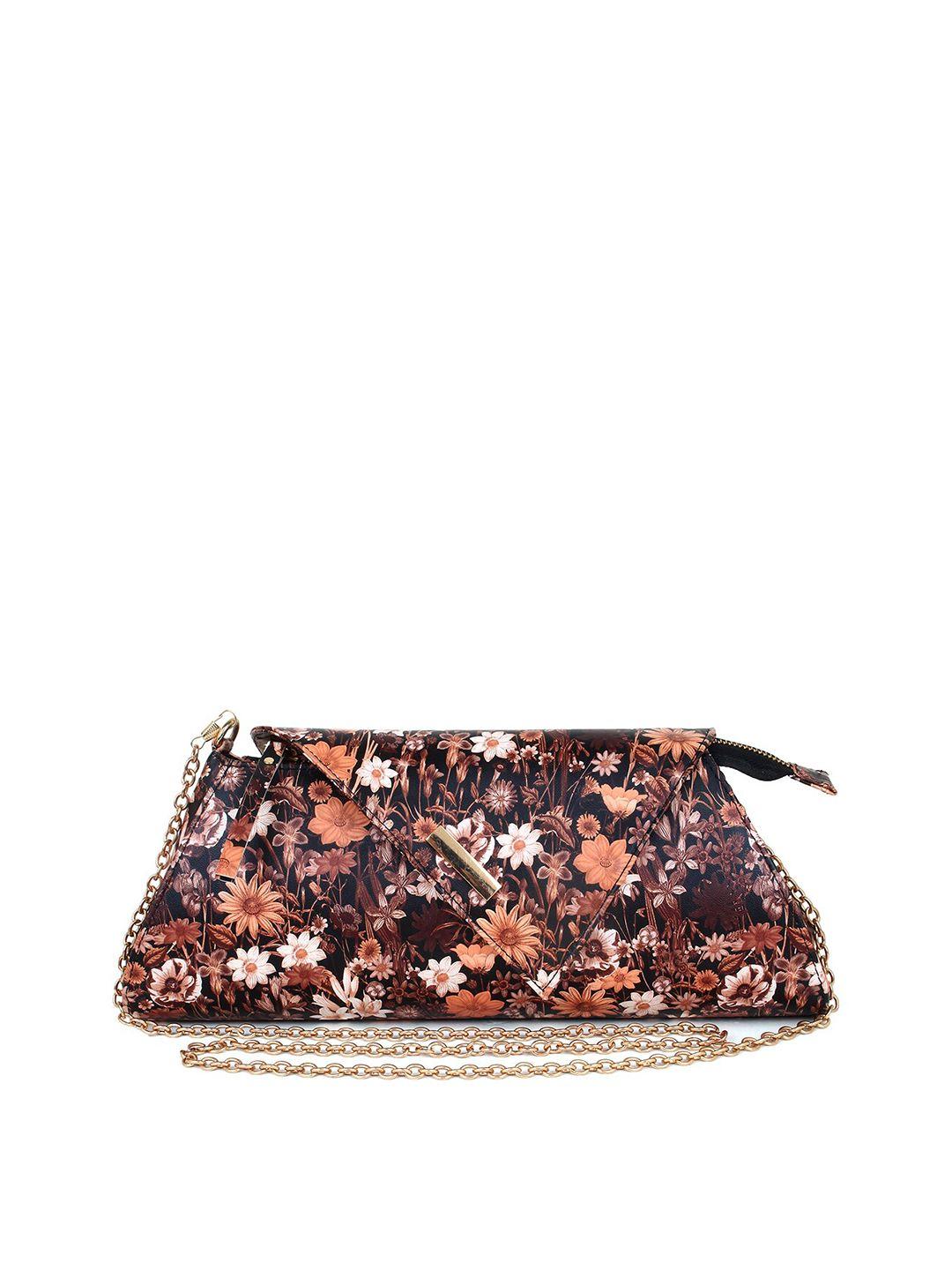 spice art brown floral printed envelope clutch