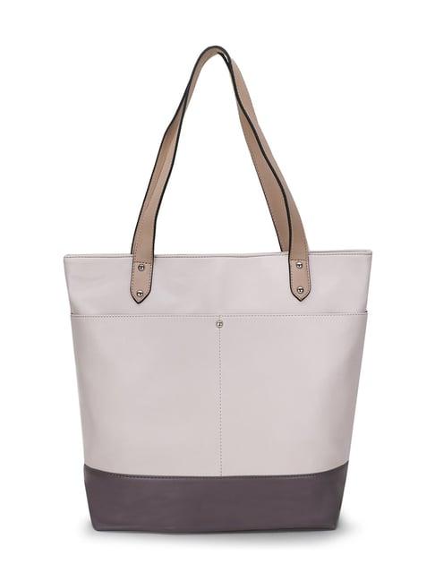 spice art cream and mauve color block large tote bag