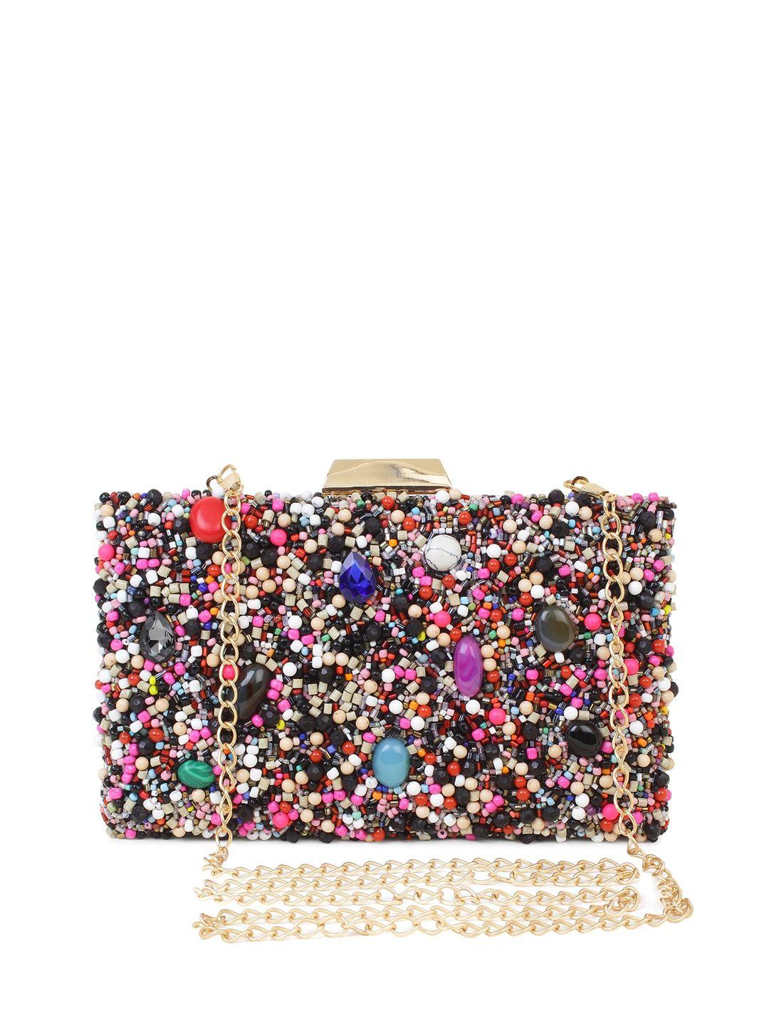 spice art grey & gold-toned embellished box clutch