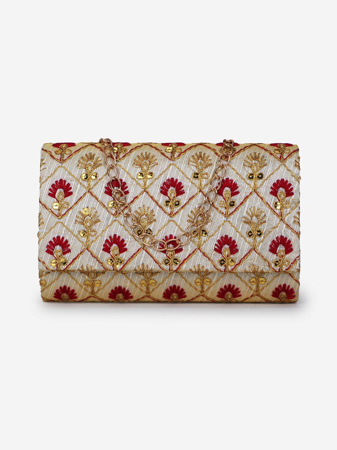 spice art maroon & gold-toned embroidered purse clutch
