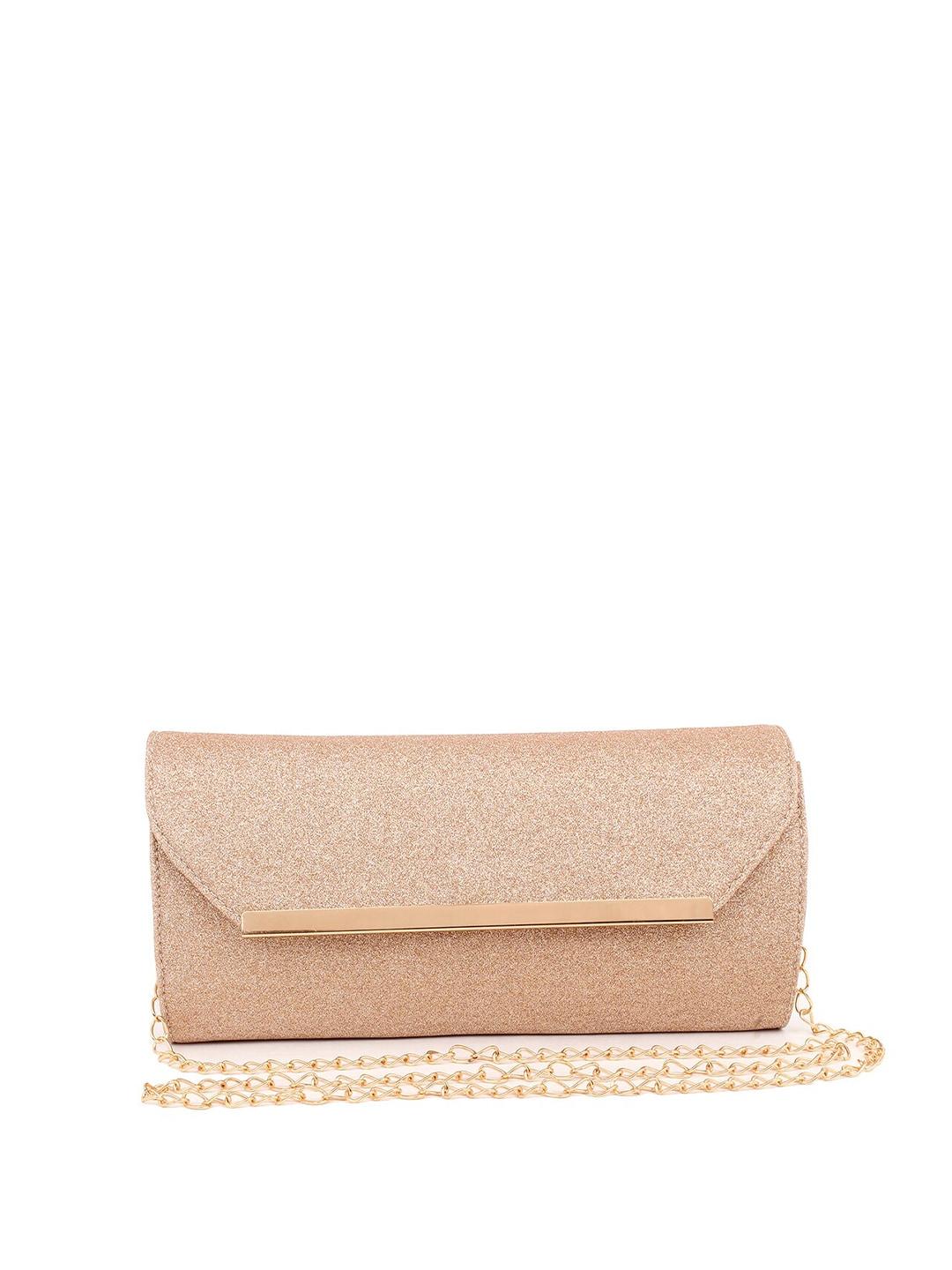 spice art peach-coloured solid shimmer clutch