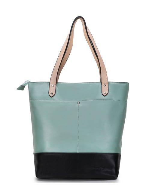 spice art sea green and black color block large tote bag