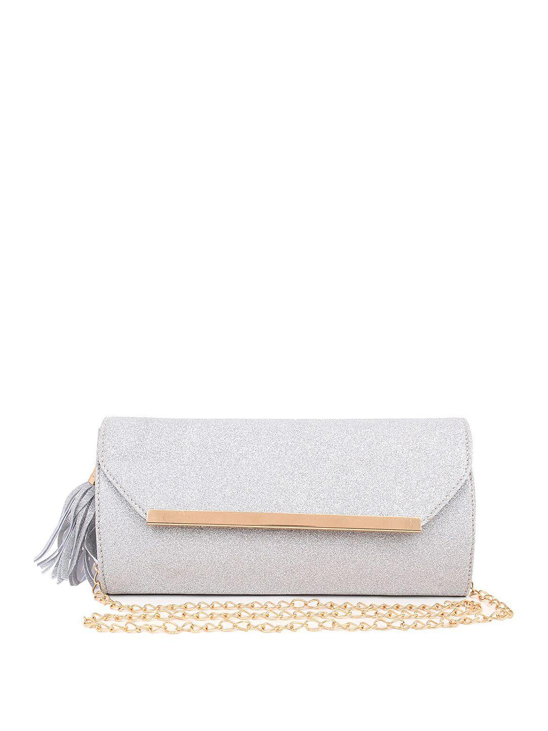 spice art silver-toned solid shimmer clutch