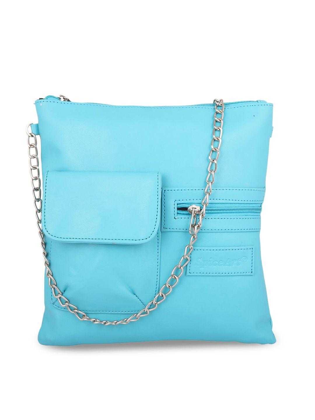 spice art turquoise blue pu structured sling bag