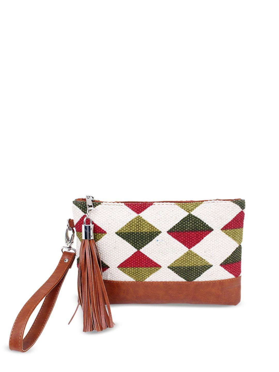 spice art women off-white & brown printed purse clutch