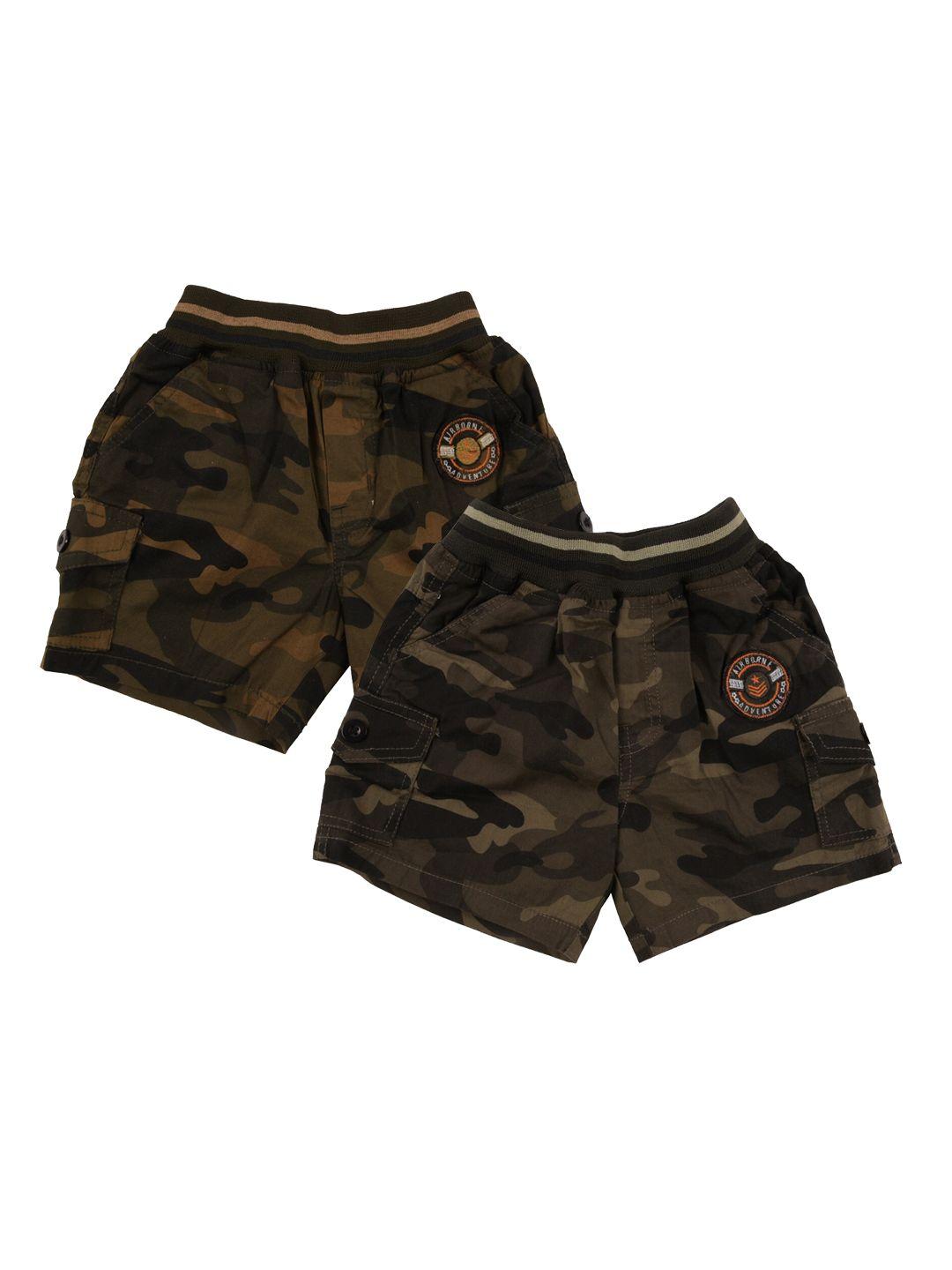 spicy kids boys pack of 2 khaki camouflage printed high-rise shorts
