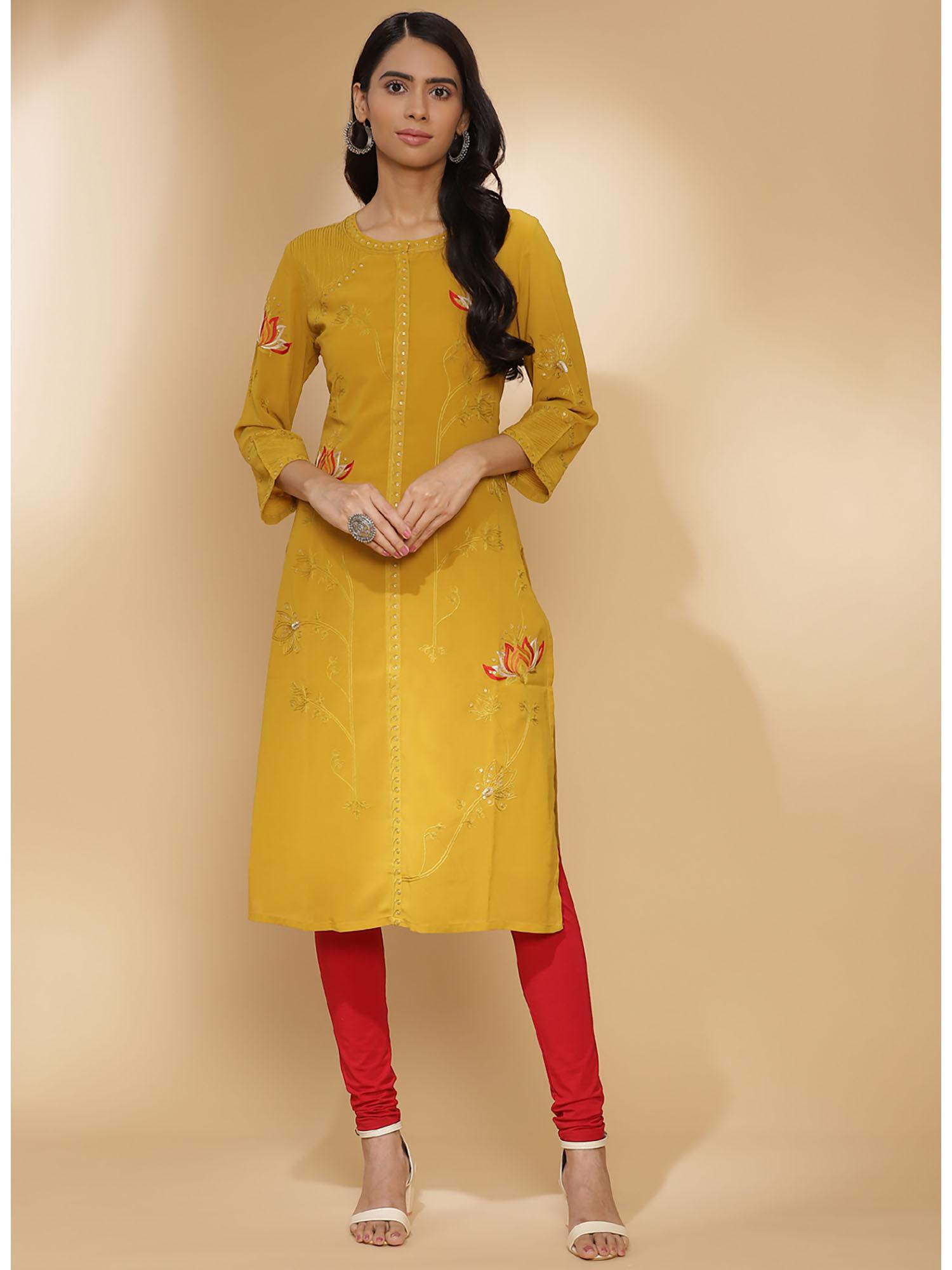 spicy mustard slim fit kurti with flat band