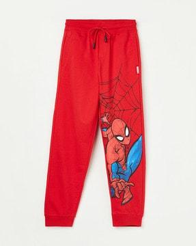 spider-man print track pants with drawstring waist