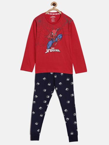 spider man all over print full sleeve night suit (set of 2)