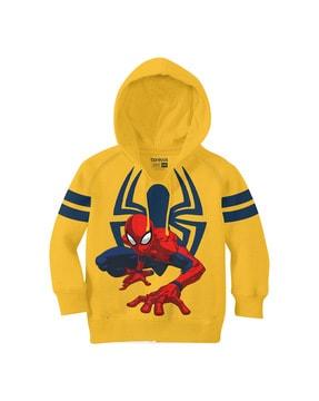 spider-man print hoodie with ribbed hem