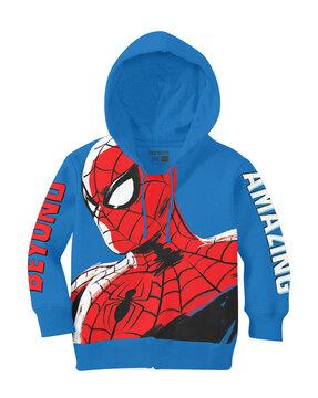 spider-man print hoodie with ribbed hem