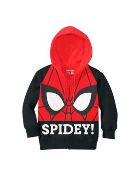 spider-man print hoodie with ribbed hem