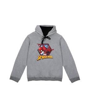 spider-man print hoodie with ribbed hems