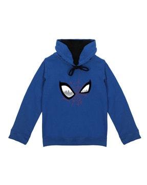spider-man print hoodie with ribbed hems