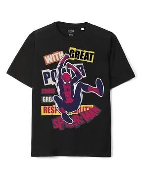 spider-man print loose fit crew-neck t-shirt
