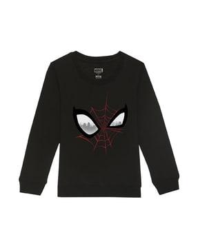 spider-man print ribbed hems sweatshirt