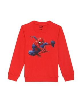 spider-man print ribbed hems sweatshirt